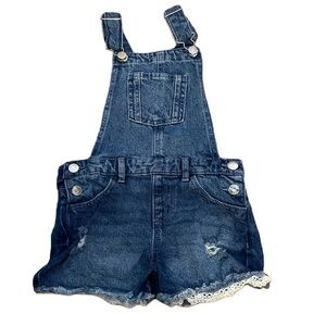 Denim & Co Overalls Sz 6-7 Shorts Shortalls Denim Jean Kids Girls Lace